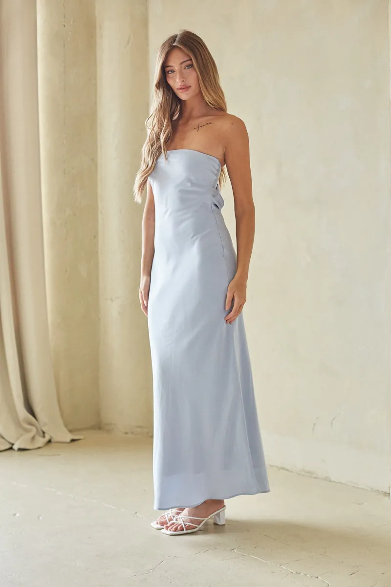 Britt Strapless Tie Back Maxi Dress bare arm