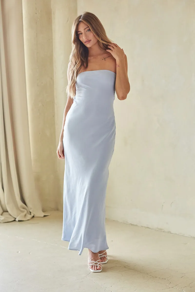 Britt Strapless Tie Back Maxi Dress bare arm