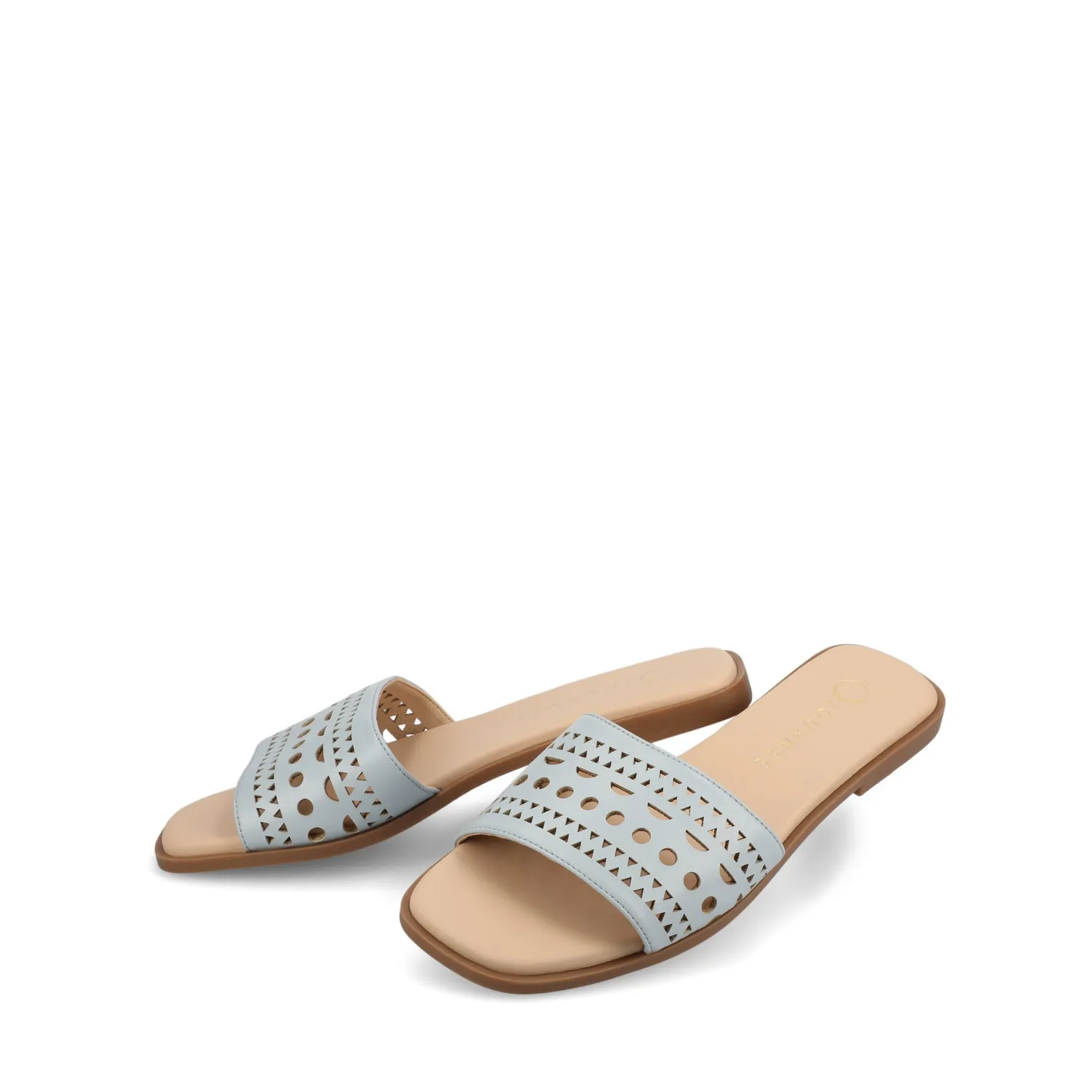 BRODIE SLIDE SANDALS IN FAUX LEATHER spring vibe