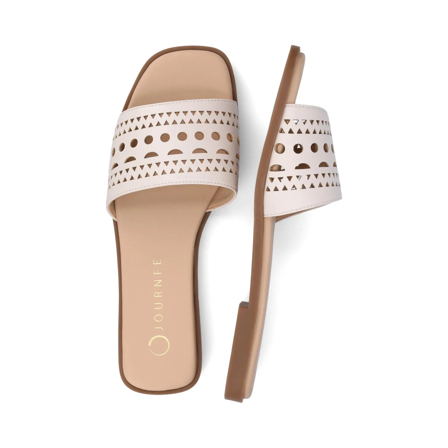 BRODIE SLIDE SANDALS IN FAUX LEATHER spring vibe