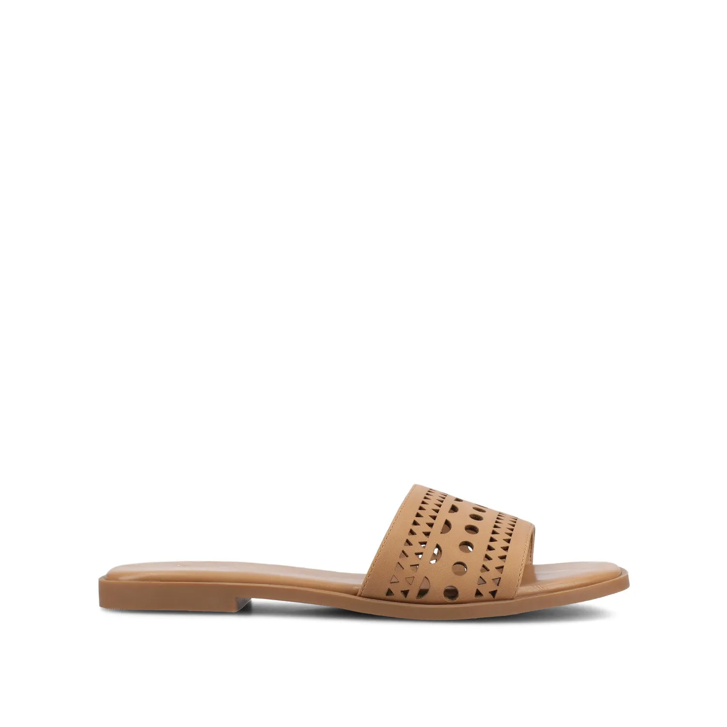 BRODIE SLIDE SANDALS IN FAUX LEATHER spring vibe