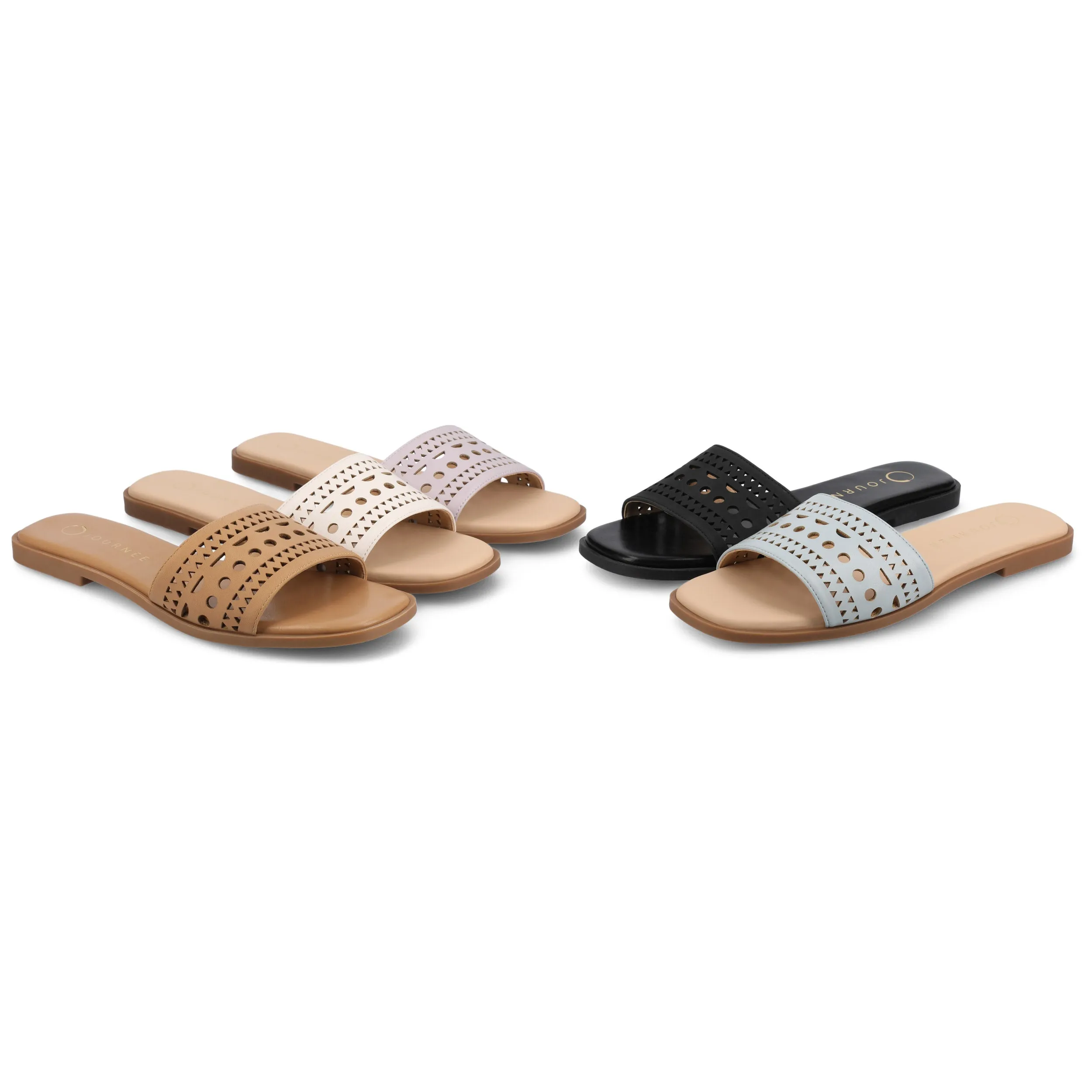 BRODIE SLIDE SANDALS IN FAUX LEATHER spring vibe
