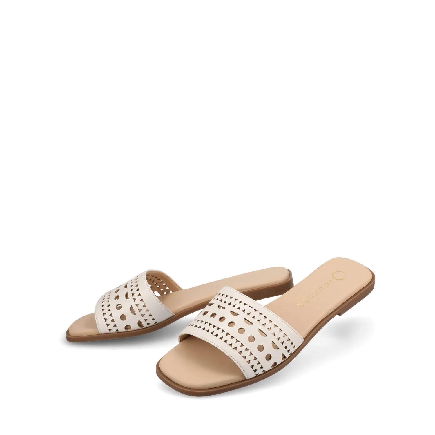 BRODIE SLIDE SANDALS IN FAUX LEATHER spring vibe