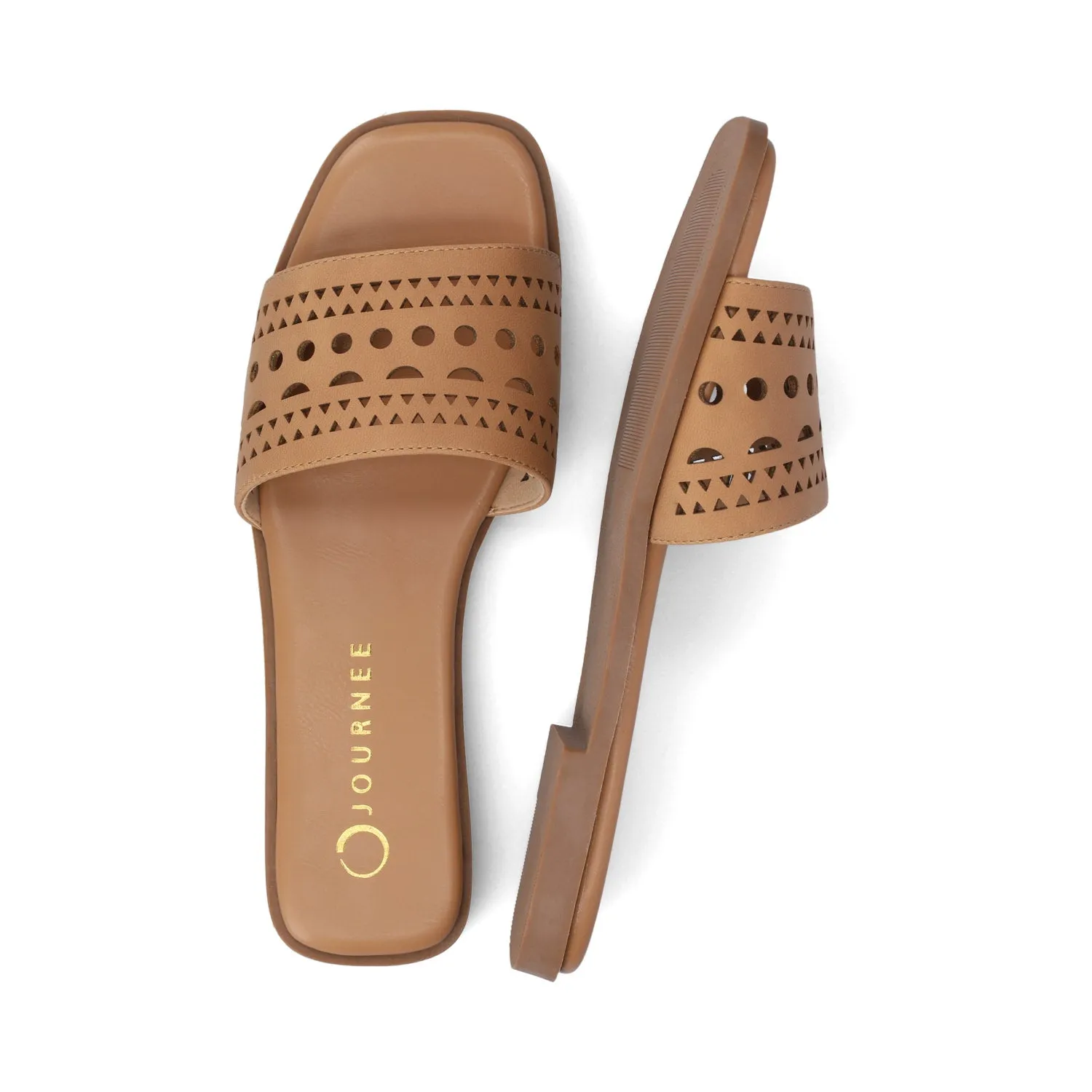 BRODIE SLIDE SANDALS IN FAUX LEATHER spring vibe