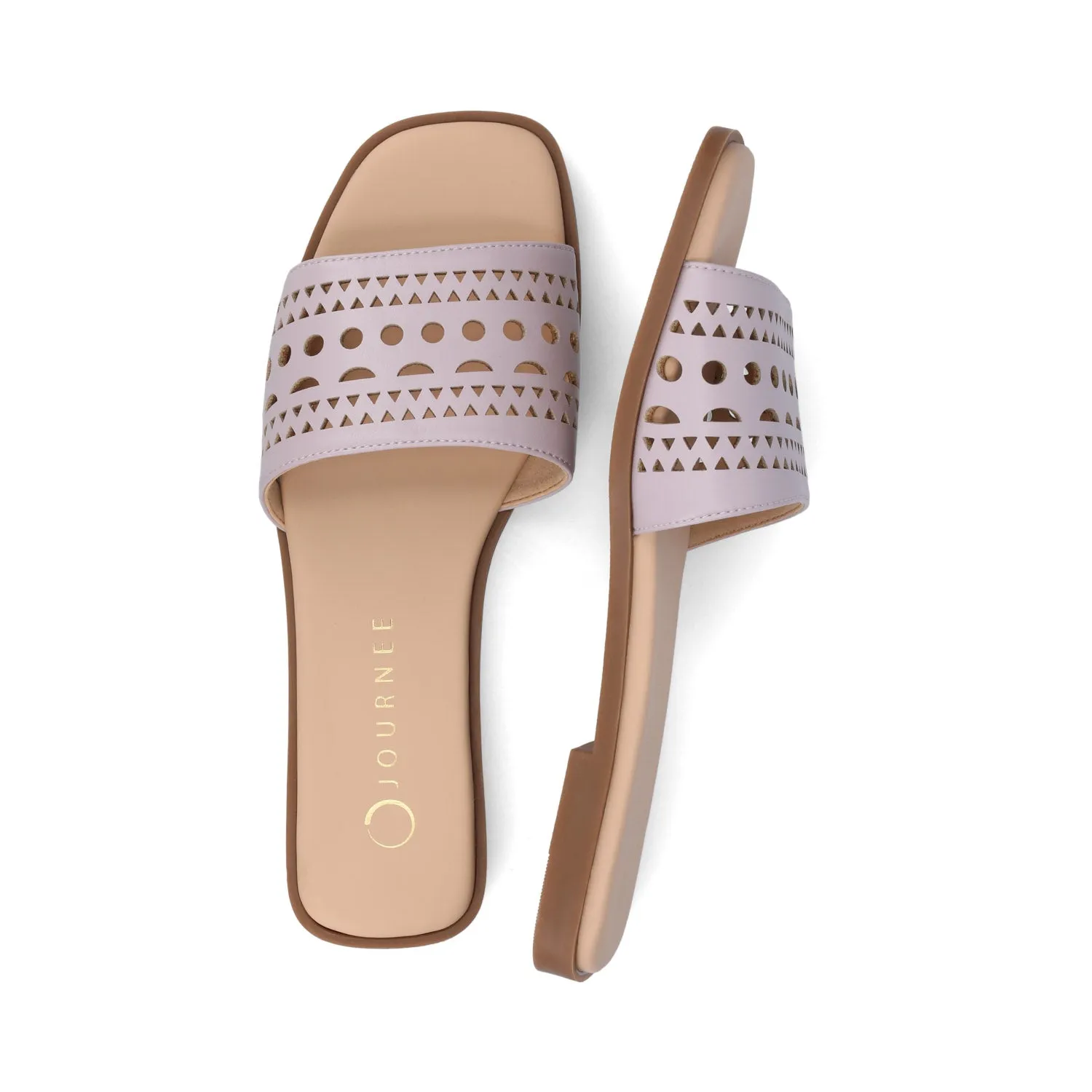 BRODIE SLIDE SANDALS IN FAUX LEATHER spring vibe