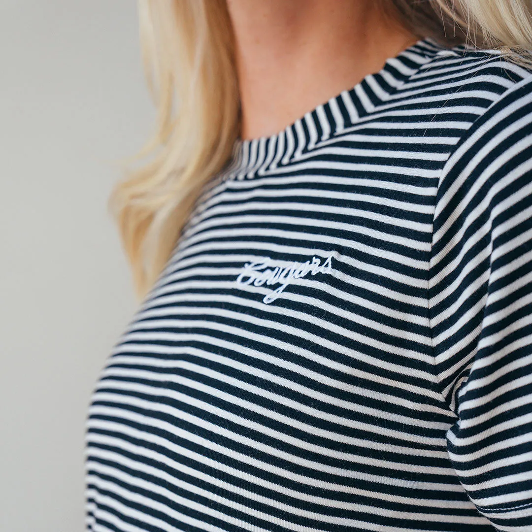 BYU Boyfriend Tee, Black and Ivory Stripe quote print