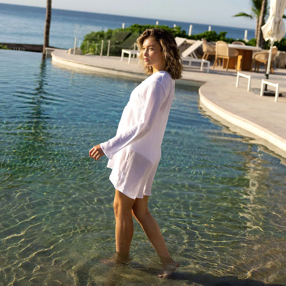 Cabo Lace Tunic, White Linen warm blush