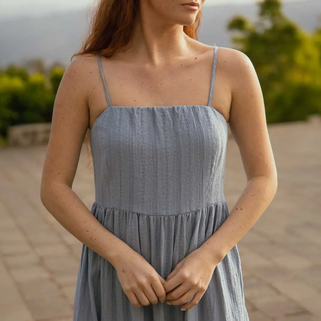 Cabo Midi Dress, Dusk Blue sand walk