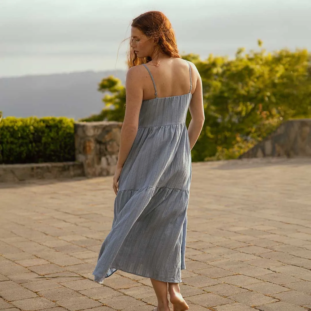 Cabo Midi Dress, Dusk Blue sand walk