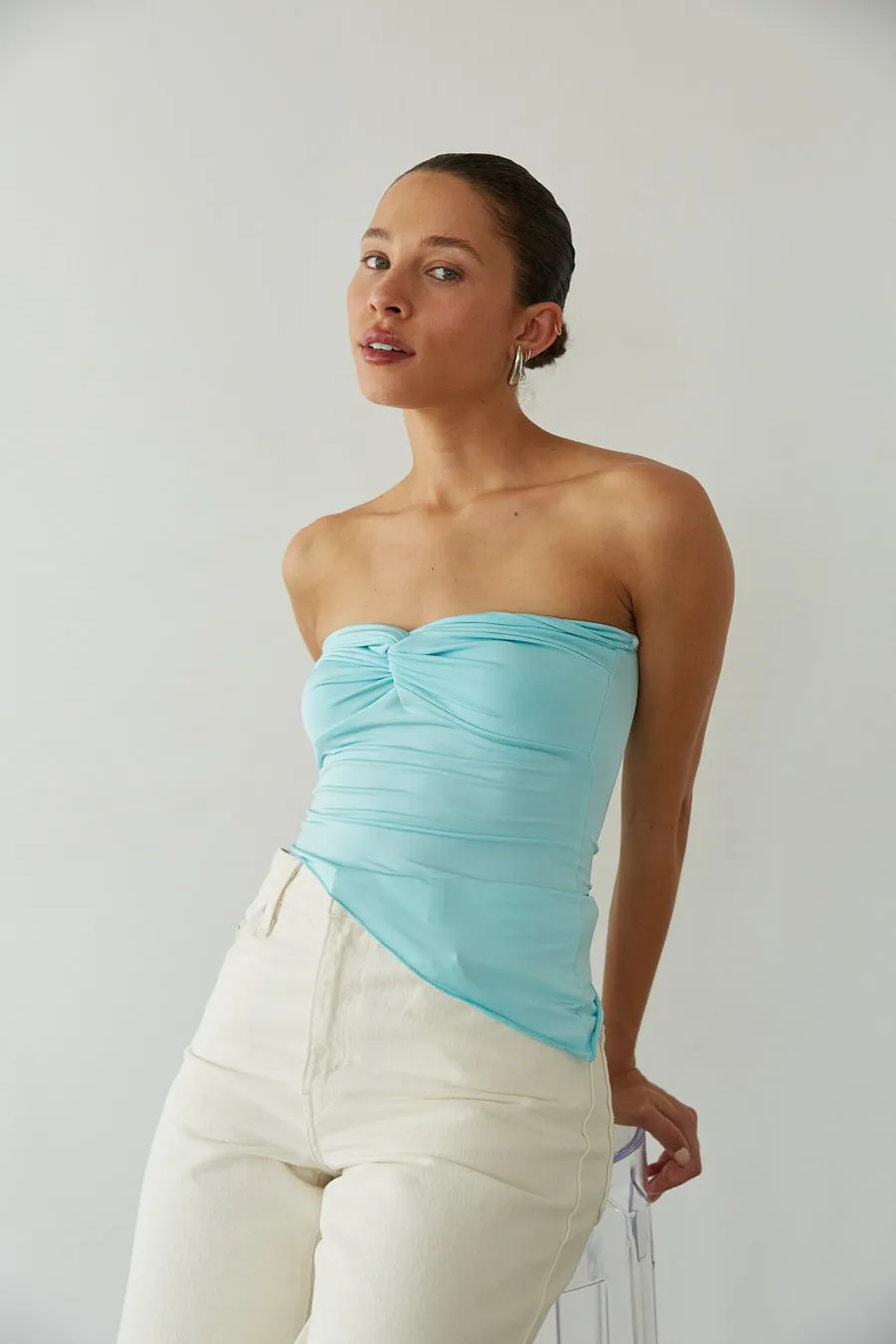 Callie Asymmetrical Twist Front Tube Top basic fit