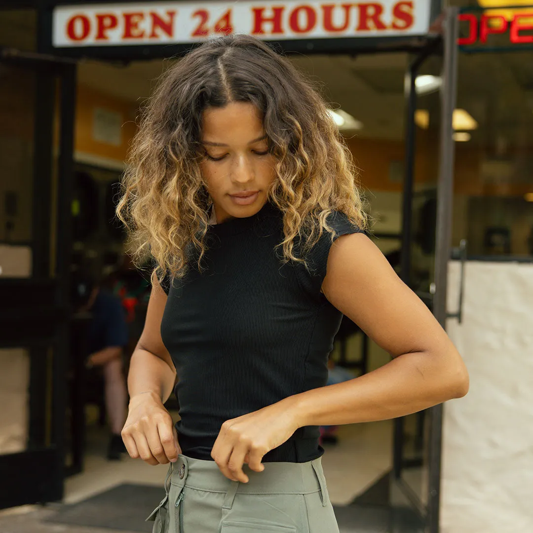 Cap Sleeve Ribbed Tee, Black ride cool