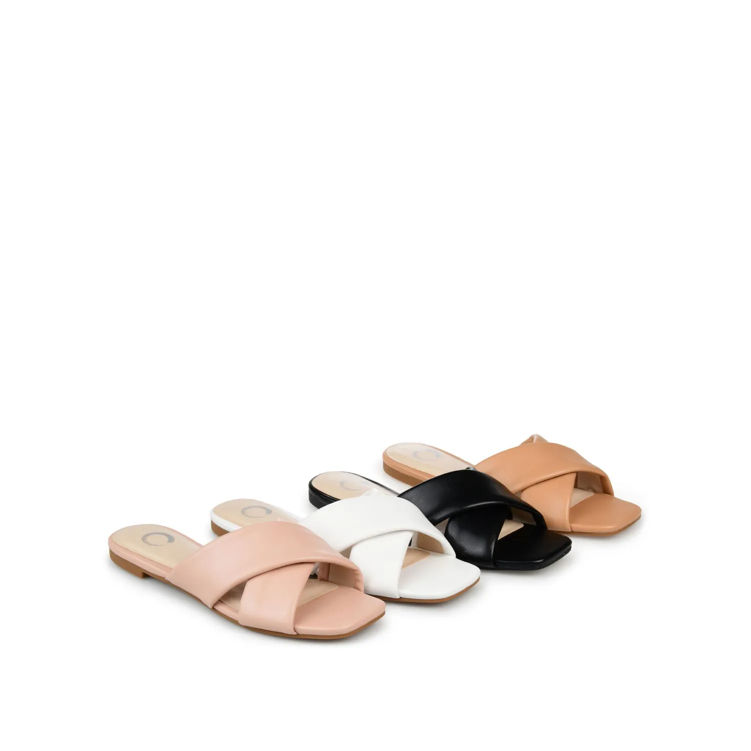 CARLOTTA SLIDE SANDALS IN FAUX LEATHER heel arch