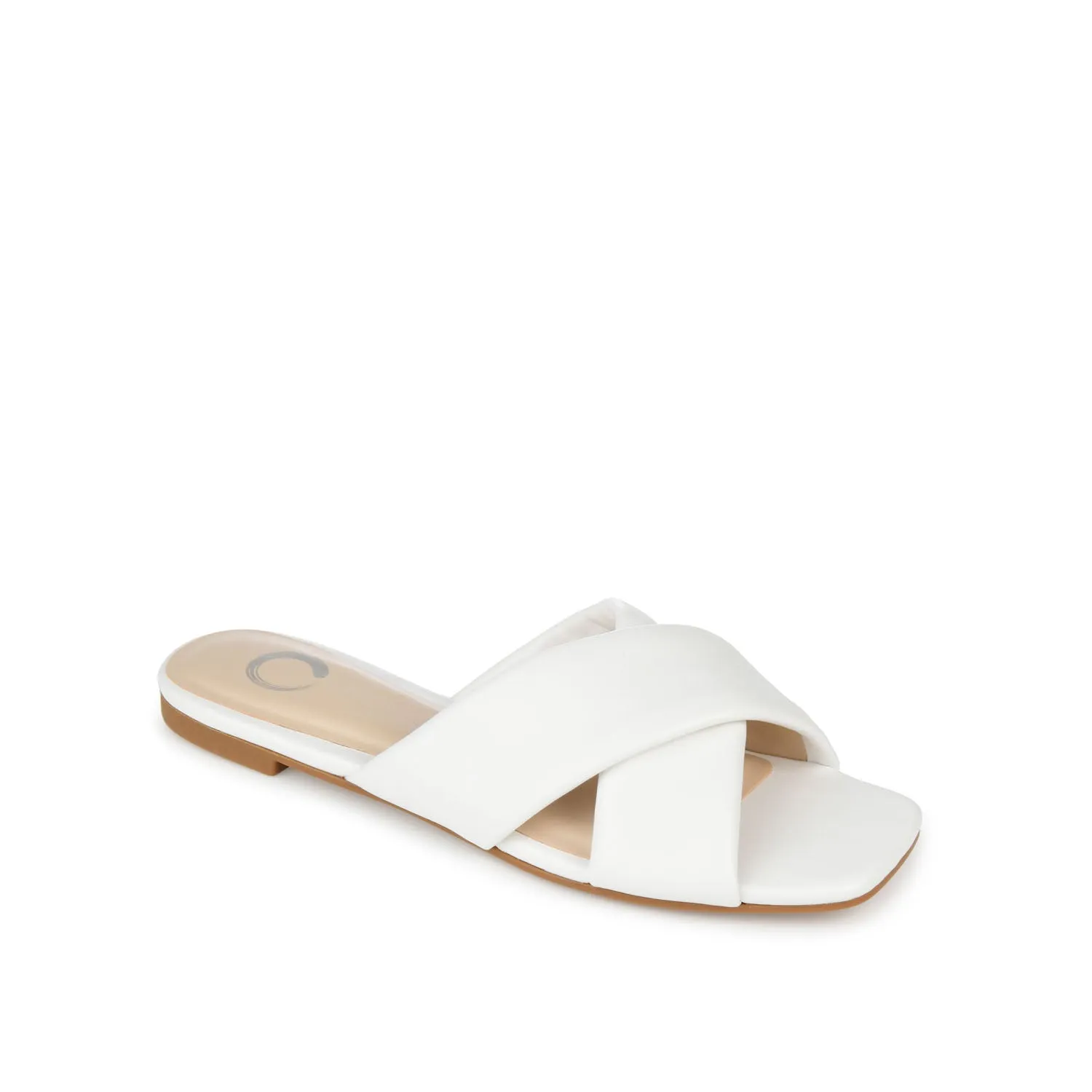 CARLOTTA SLIDE SANDALS IN FAUX LEATHER heel arch