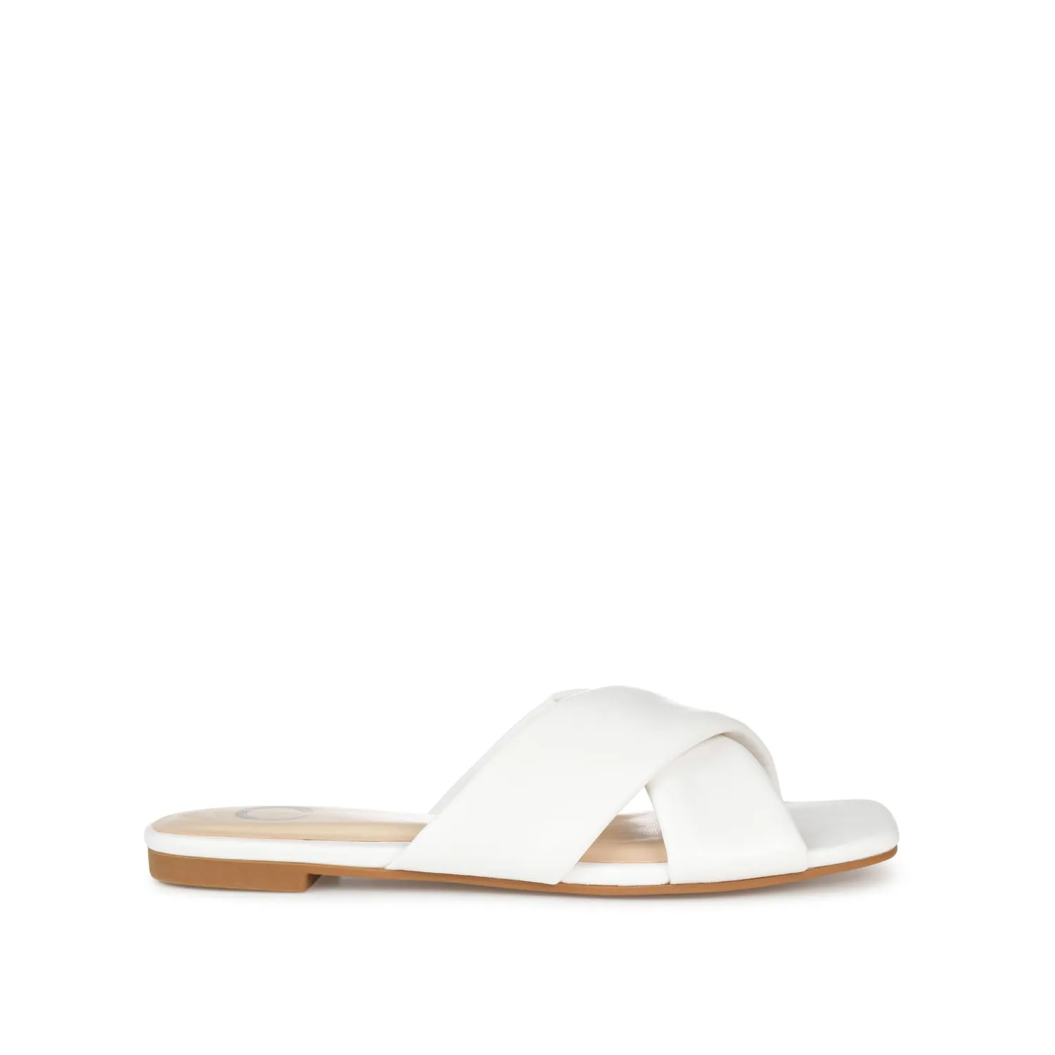 CARLOTTA SLIDE SANDALS IN FAUX LEATHER heel arch