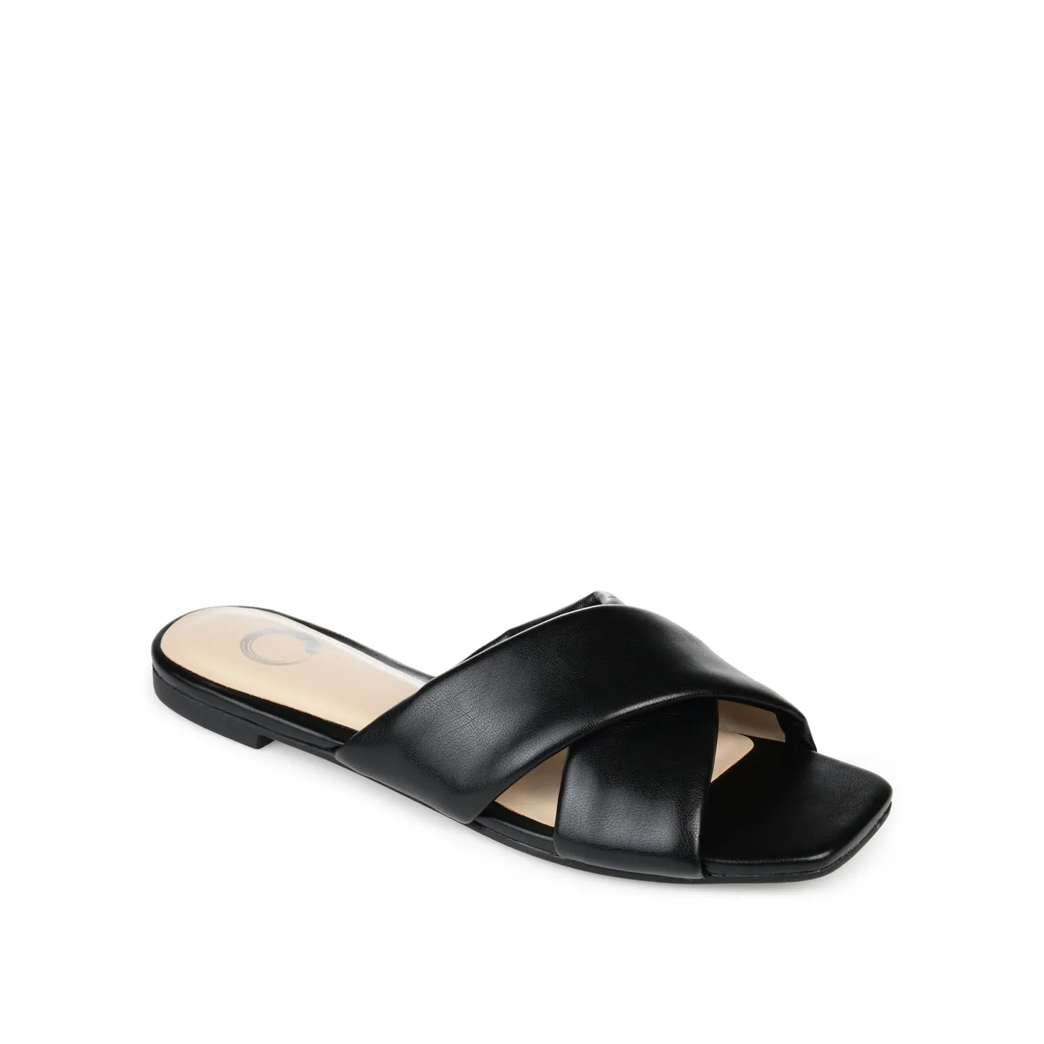 CARLOTTA SLIDE SANDALS IN FAUX LEATHER heel arch