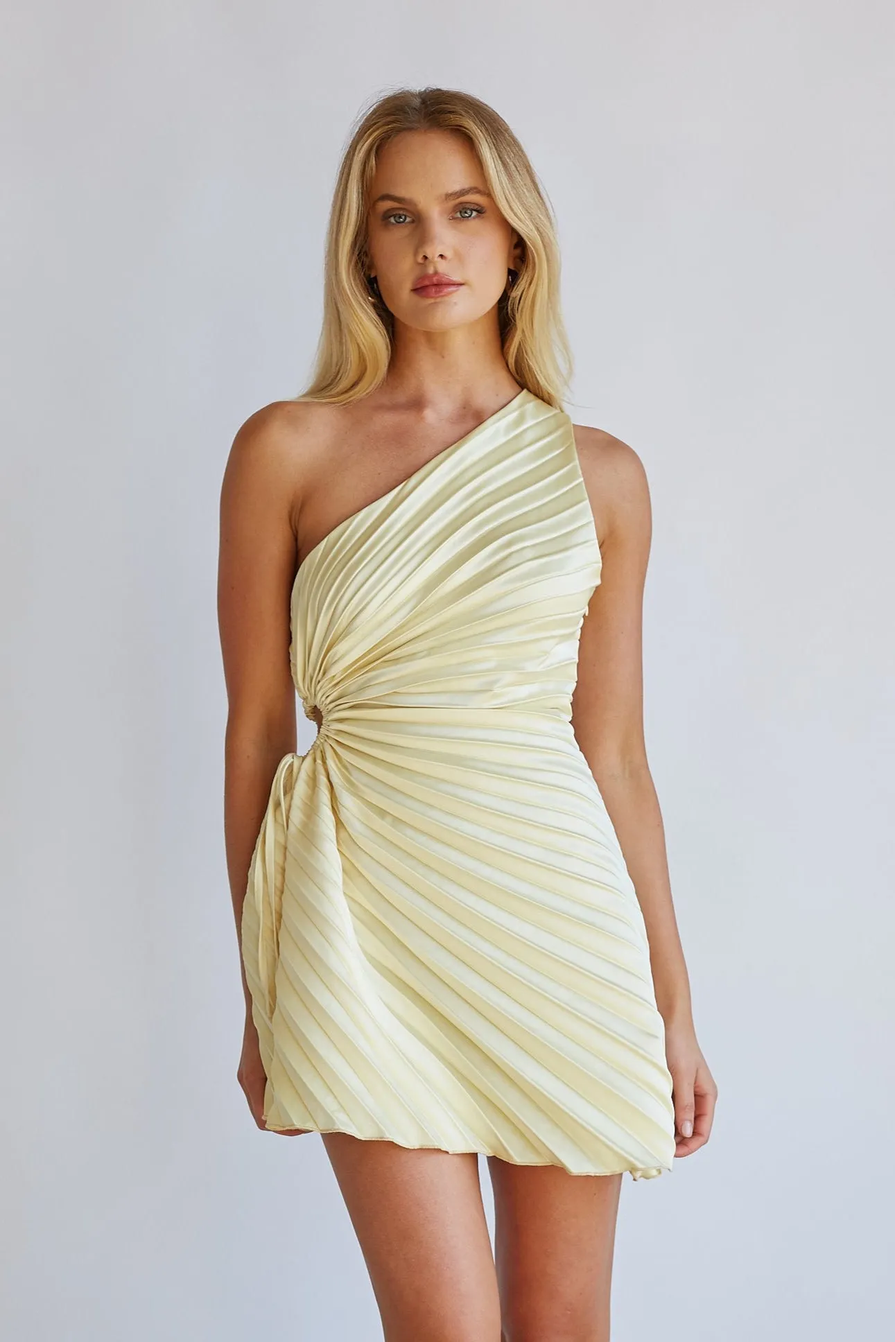 Carrie One Shoulder Plisse Mini Dress stretch hug