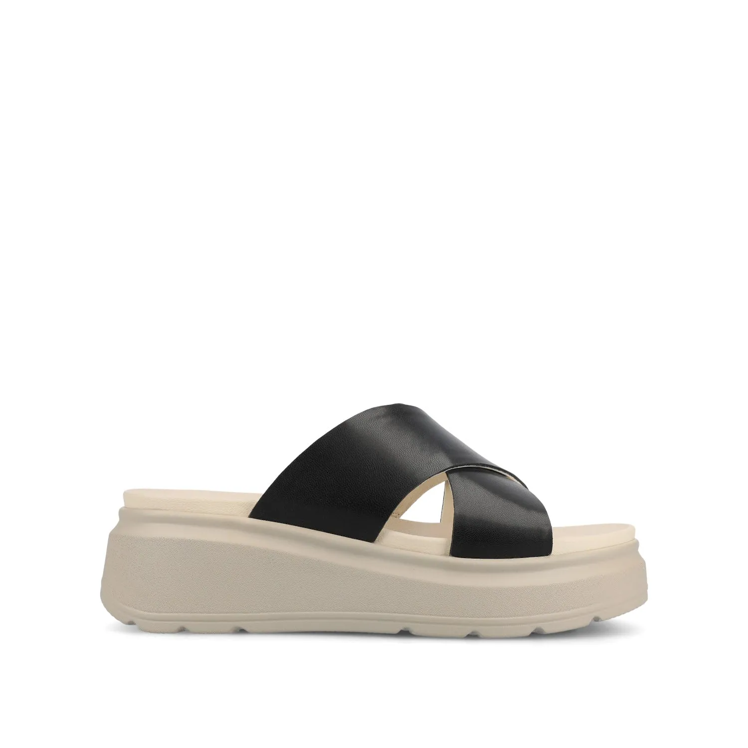 CATHIE CRISSCROSS SLIP ON WEDGE SANDALS wide foot