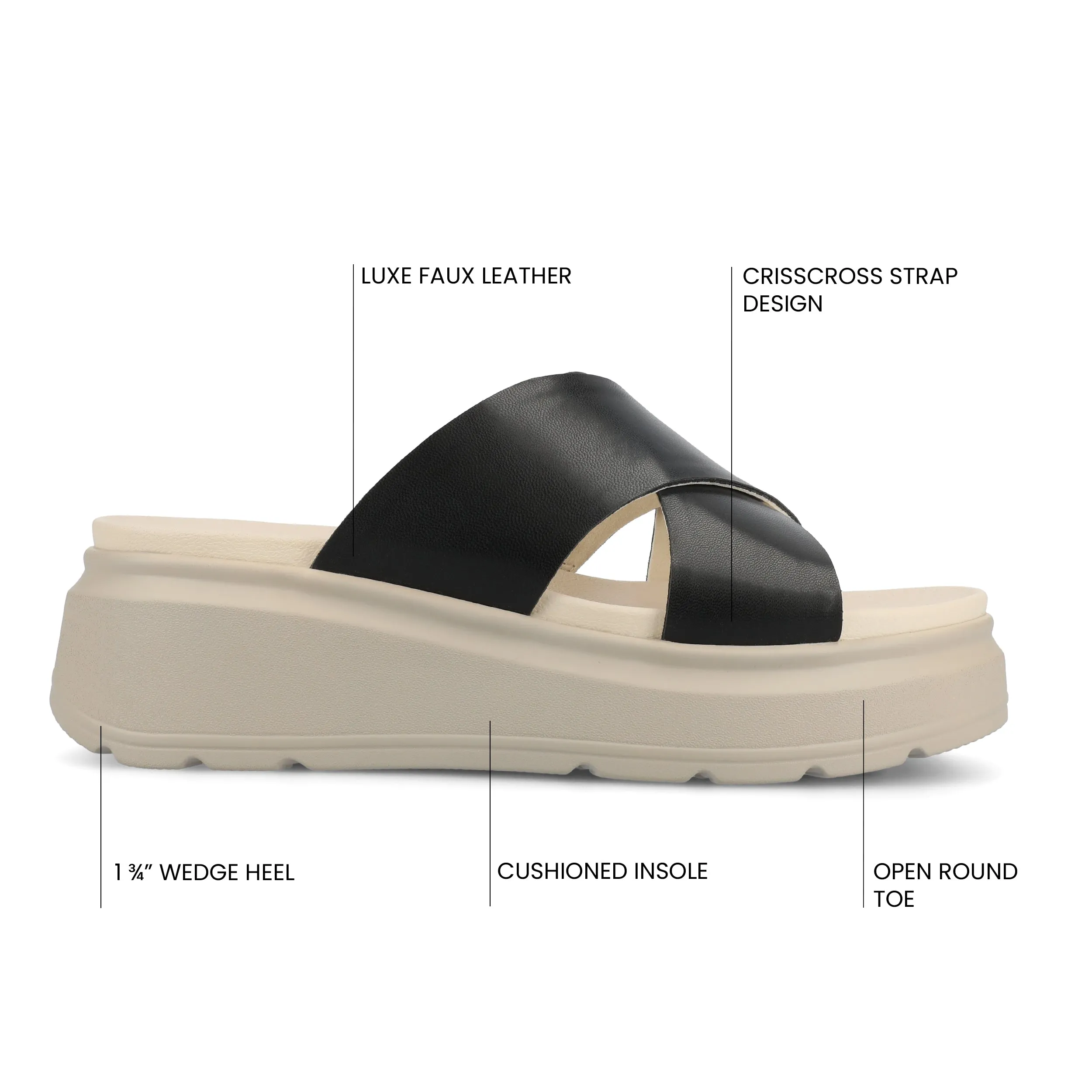 CATHIE CRISSCROSS SLIP ON WEDGE SANDALS wide foot