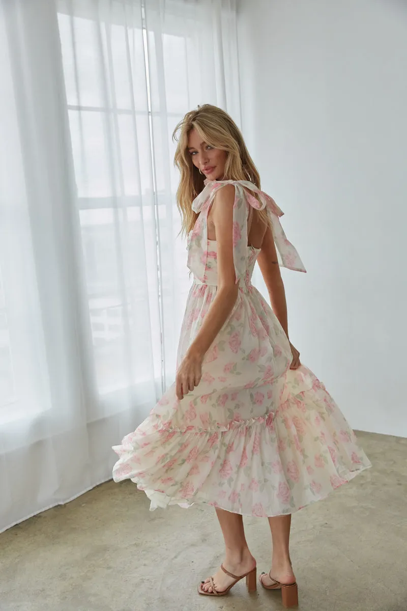 Celine Floral Tie Strap Maxi Dress self moment