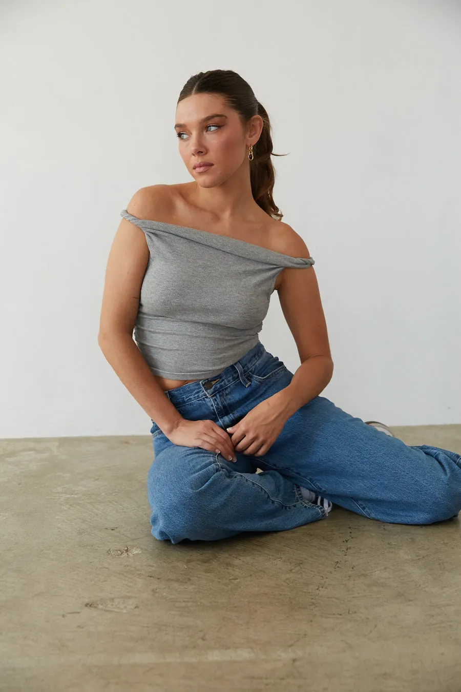 Charli Off the Shoulder Twist Tank Top bra safe