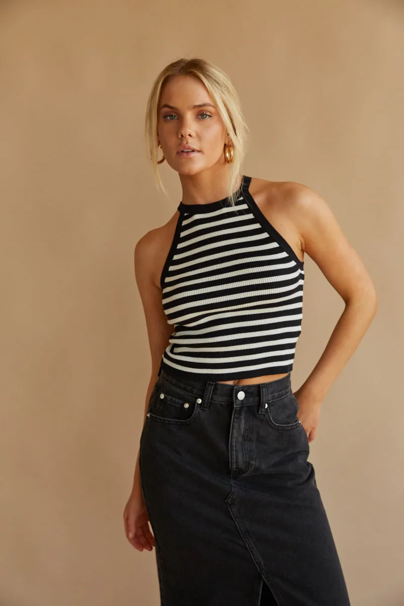Cheyenne Striped Halter Tank Top cool match