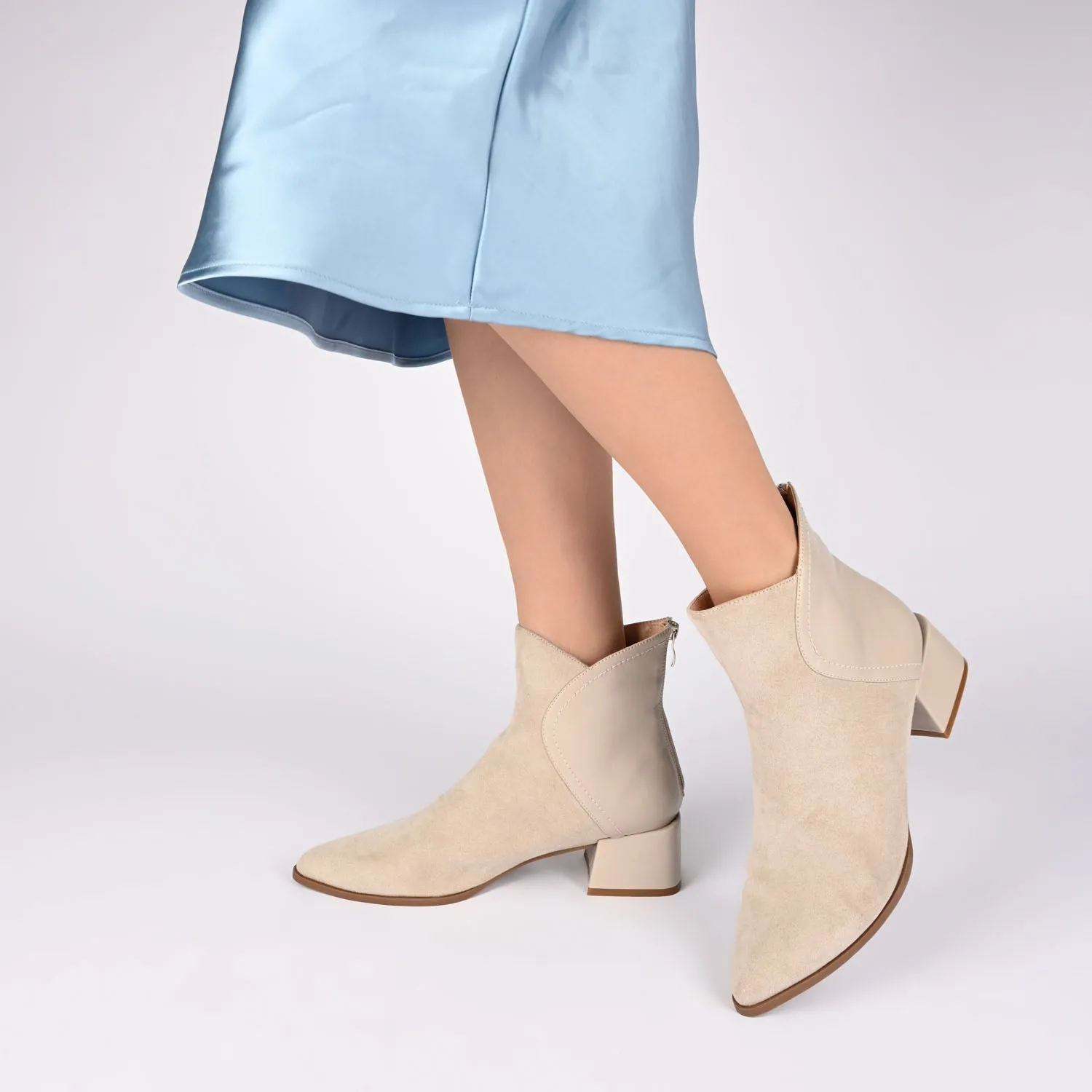 CONSUELLO POINTED TOE BOOTIES IN FAUX LEATHER side buckle