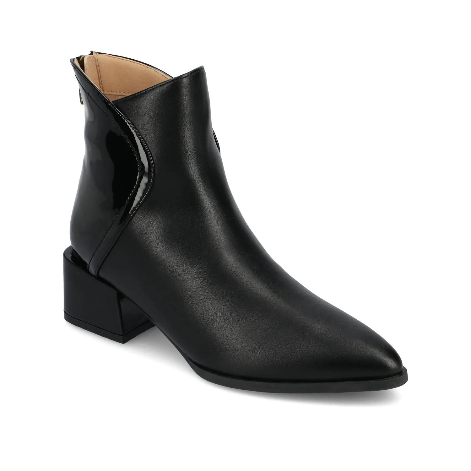CONSUELLO POINTED TOE BOOTIES IN FAUX LEATHER side buckle