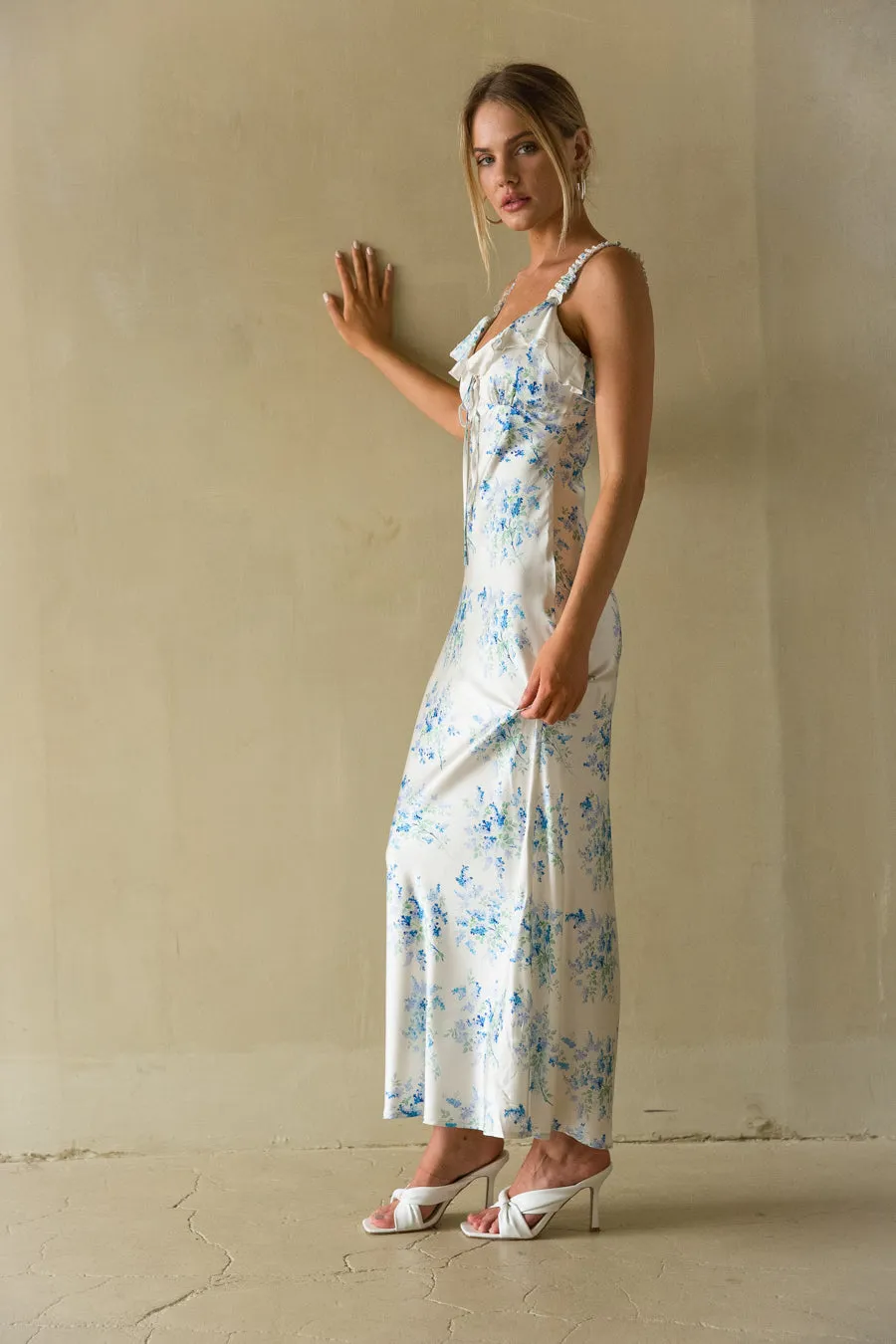 Cordelia Ruffle Floral Maxi Dress work fit