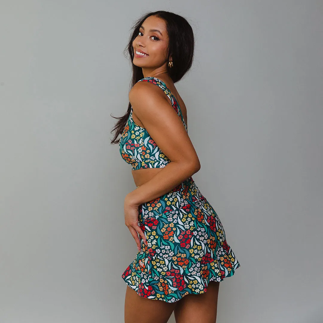 Costa Floral High-Waisted Swim Skirt sky vibe