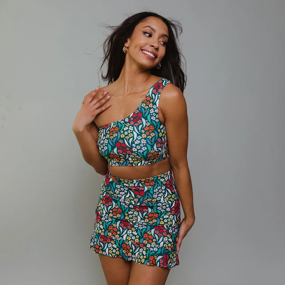 Costa Floral High-Waisted Swim Skirt sky vibe