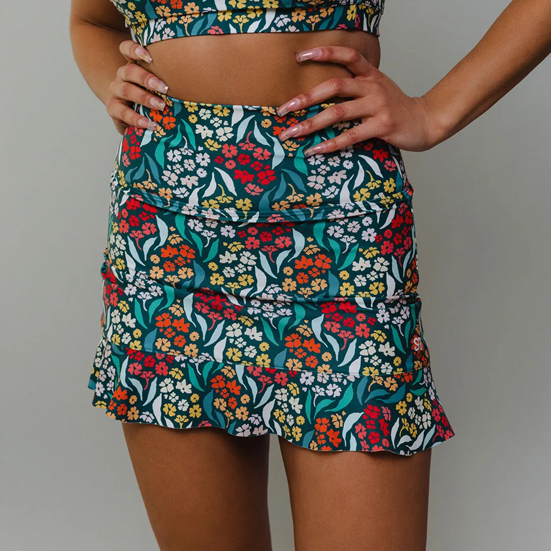 Costa Floral High-Waisted Swim Skirt sky vibe