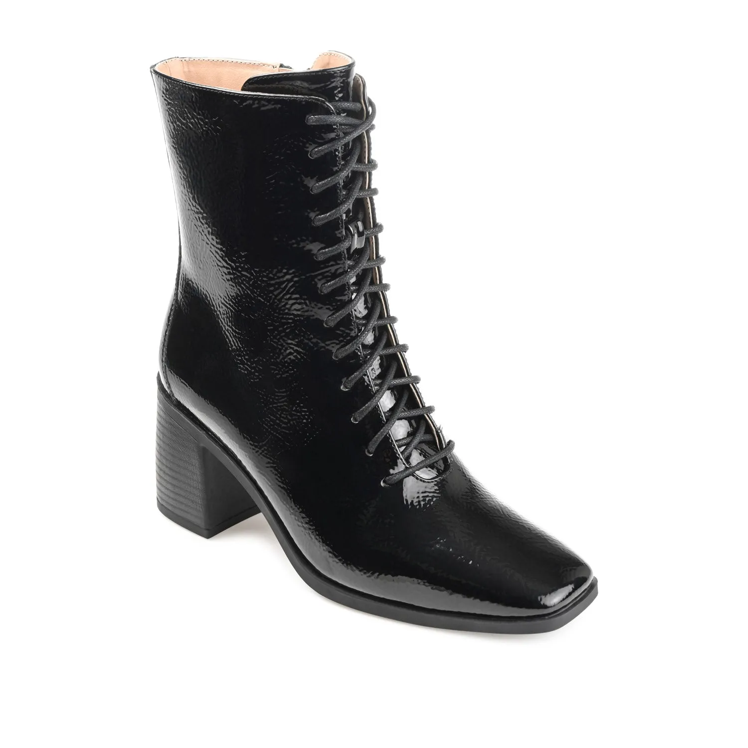 COVVA LACE-UP BOOTIES IN PATENT rainy step