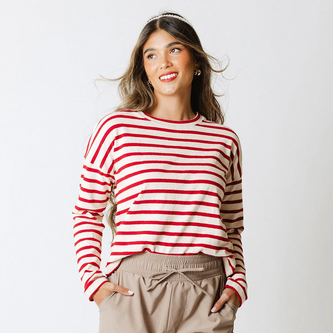 Crimson Striped Sweater animal smile