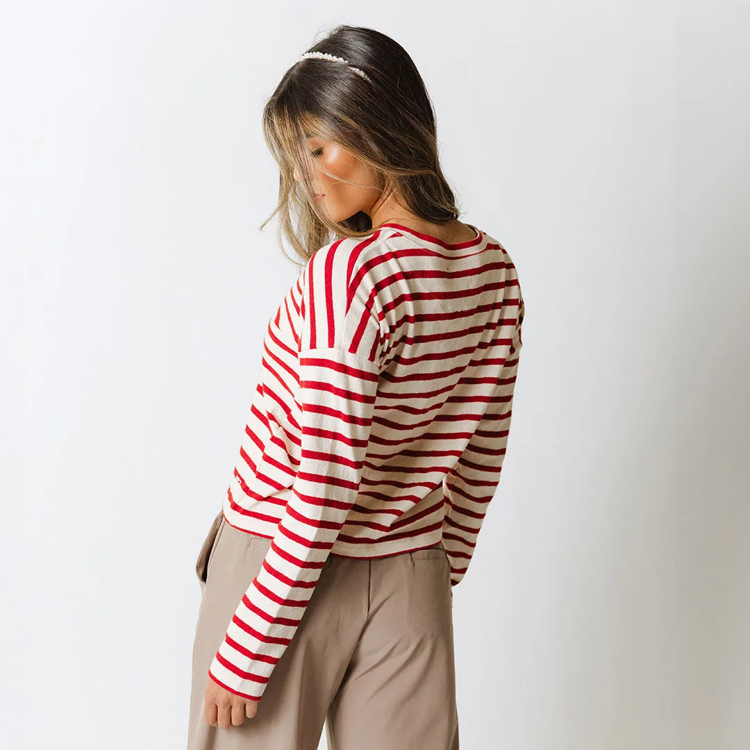 Crimson Striped Sweater animal smile