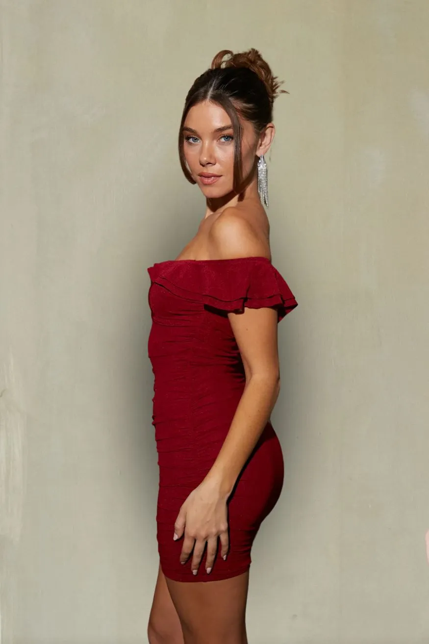 Dahlia Off the Shoulder Ruffle Bodycon Mini Dress spring color
