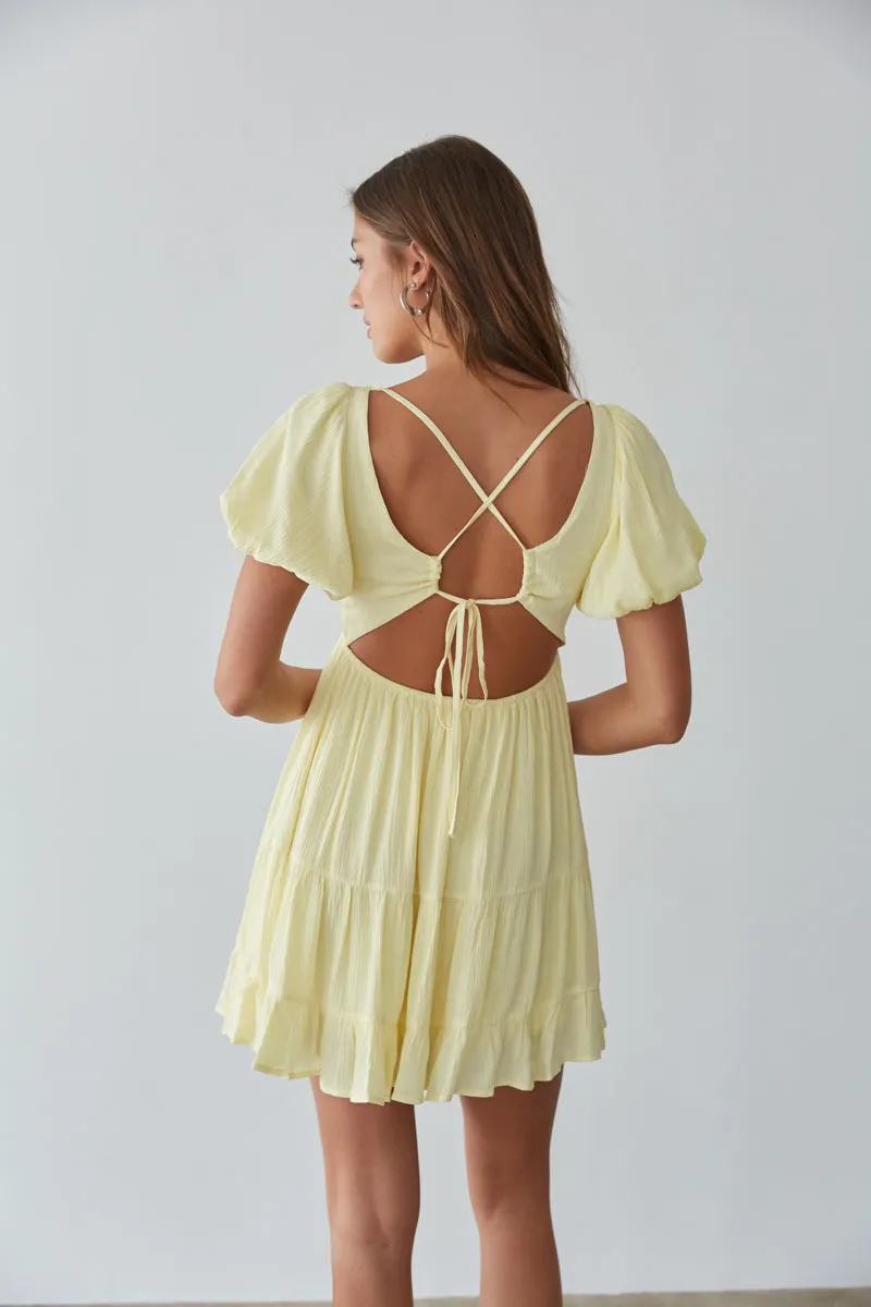 Dallas Open Back Puff Sleeve Babydoll Mini Dress calm move