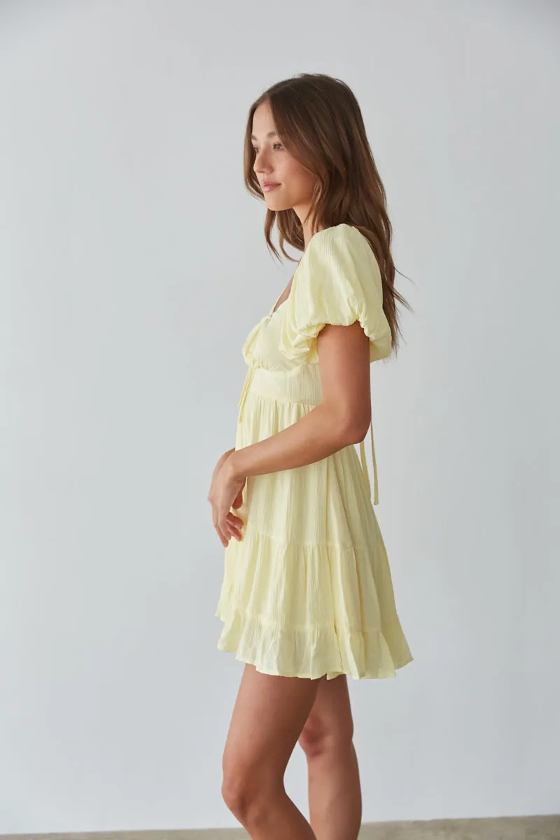 Dallas Open Back Puff Sleeve Babydoll Mini Dress calm move