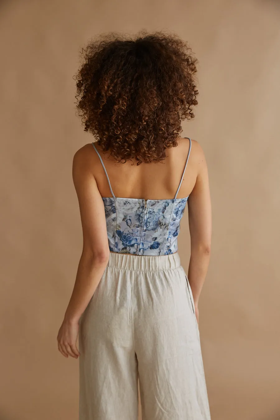 Delphine Lace Up Floral Satin Corset Top travel ready