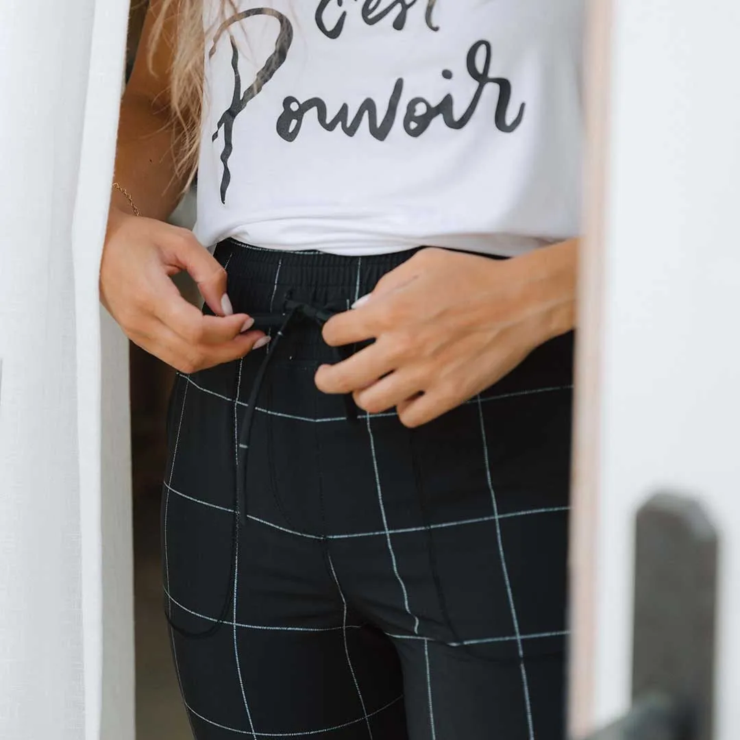 Destination Joggers, Black Windowpane feel strong