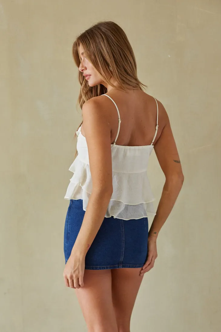 Dina Tiered Ruffle Tie Tank Top daily wear