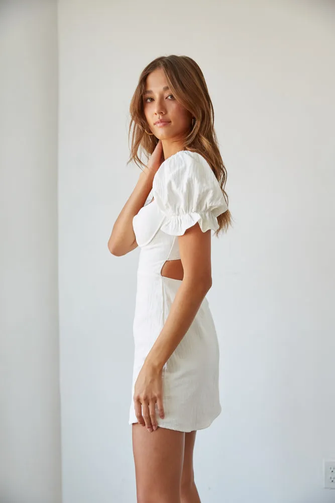 Drew Puff Sleeve Corset Linen Mini Dress party snap