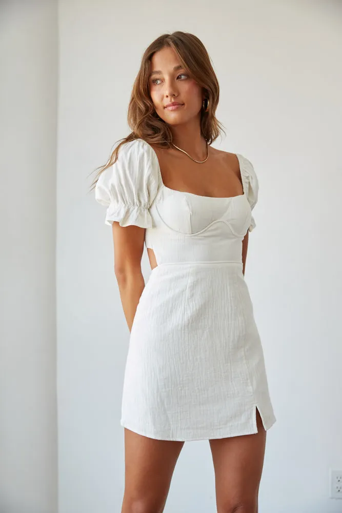 Drew Puff Sleeve Corset Linen Mini Dress party snap