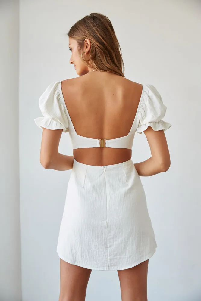 Drew Puff Sleeve Corset Linen Mini Dress party snap