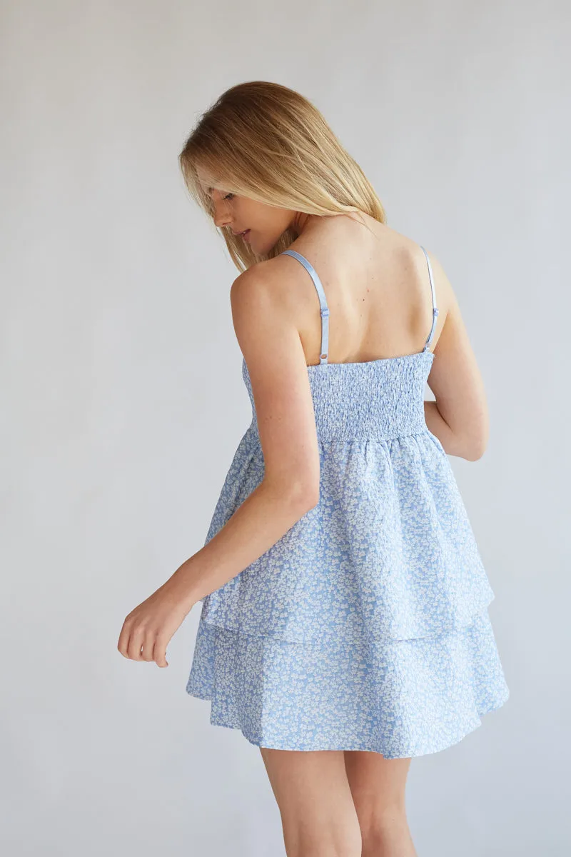 Eileen Floral Jacquard Tiered Babydoll Mini Dress daily look