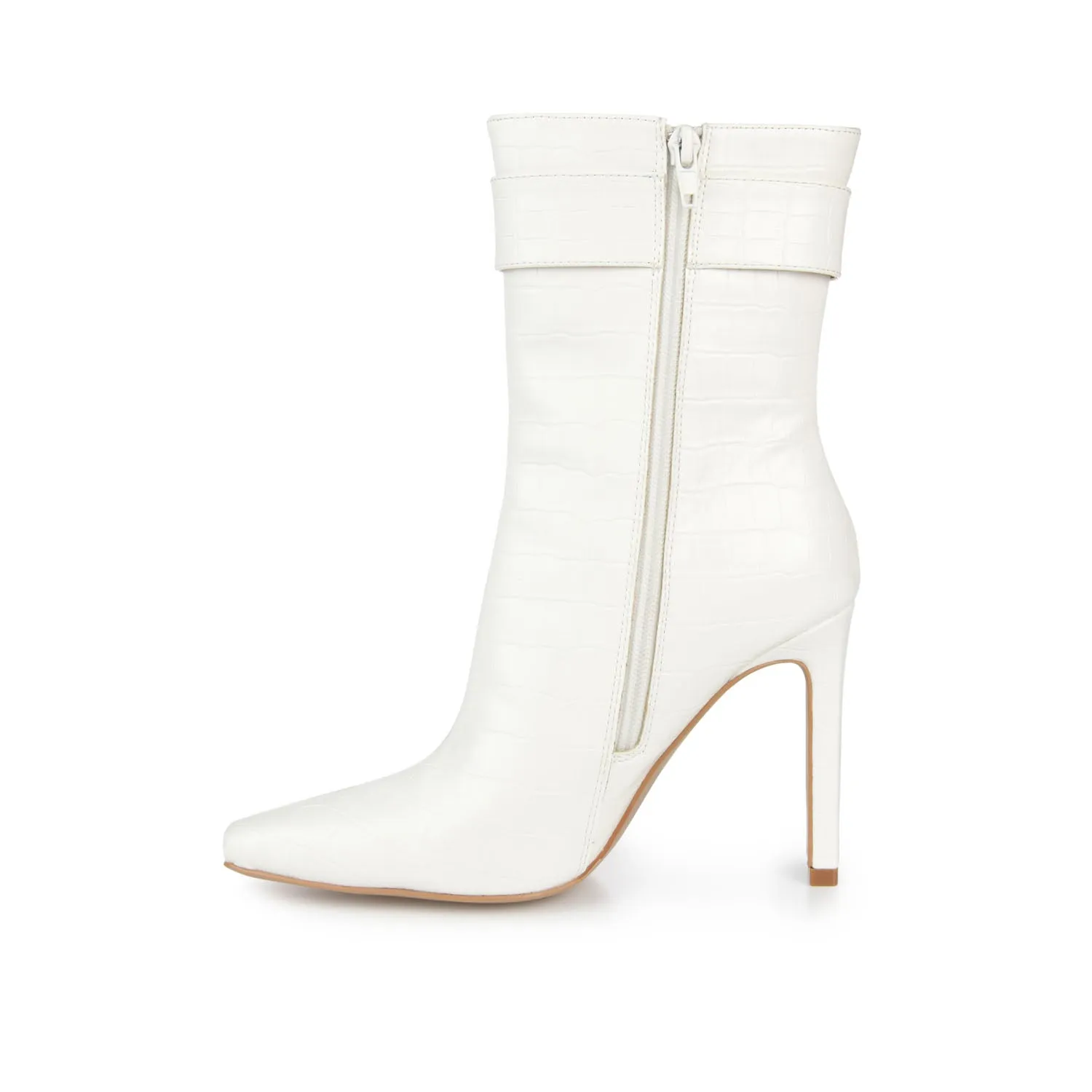 ELANIE ZIP UP BOOTIE IN FAUX CROCO stand long