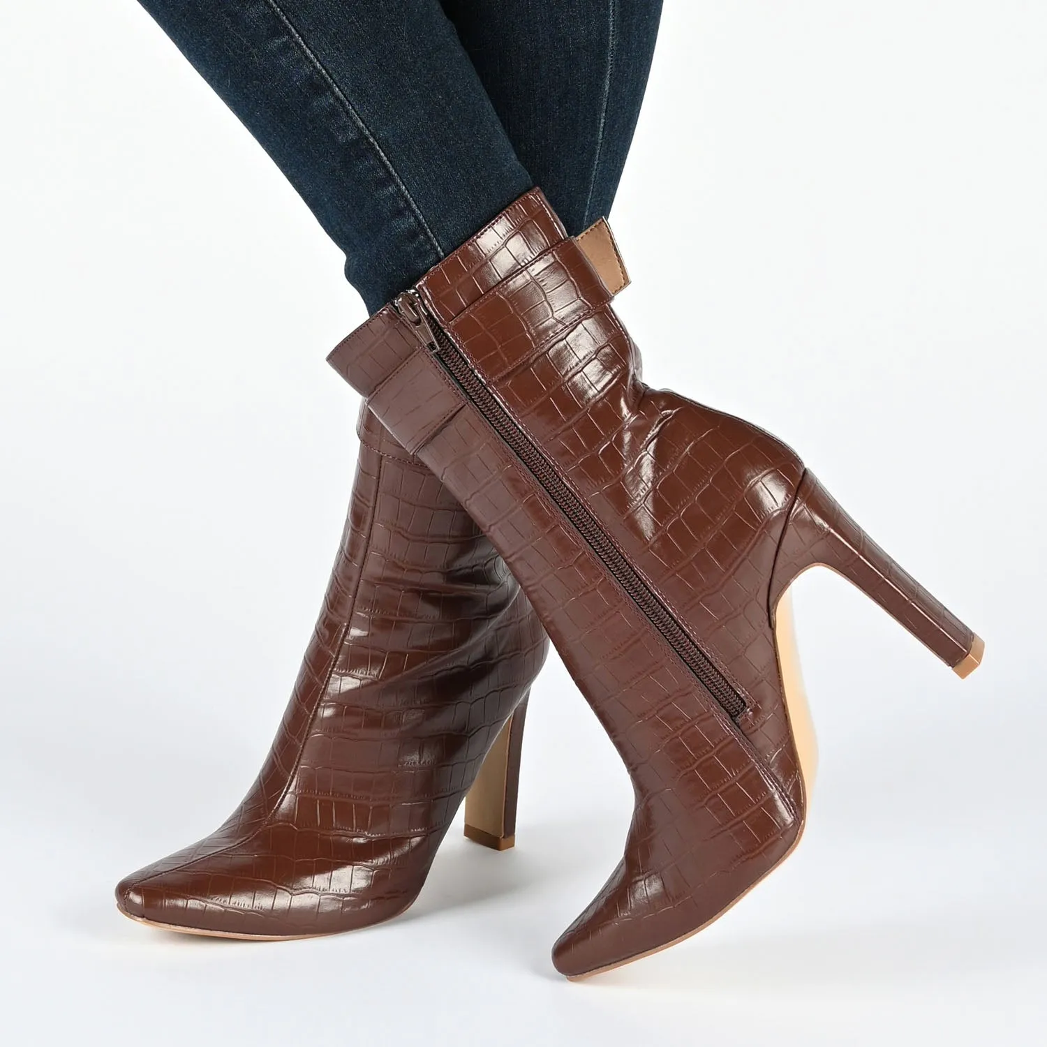 ELANIE ZIP UP BOOTIE IN FAUX CROCO stand long