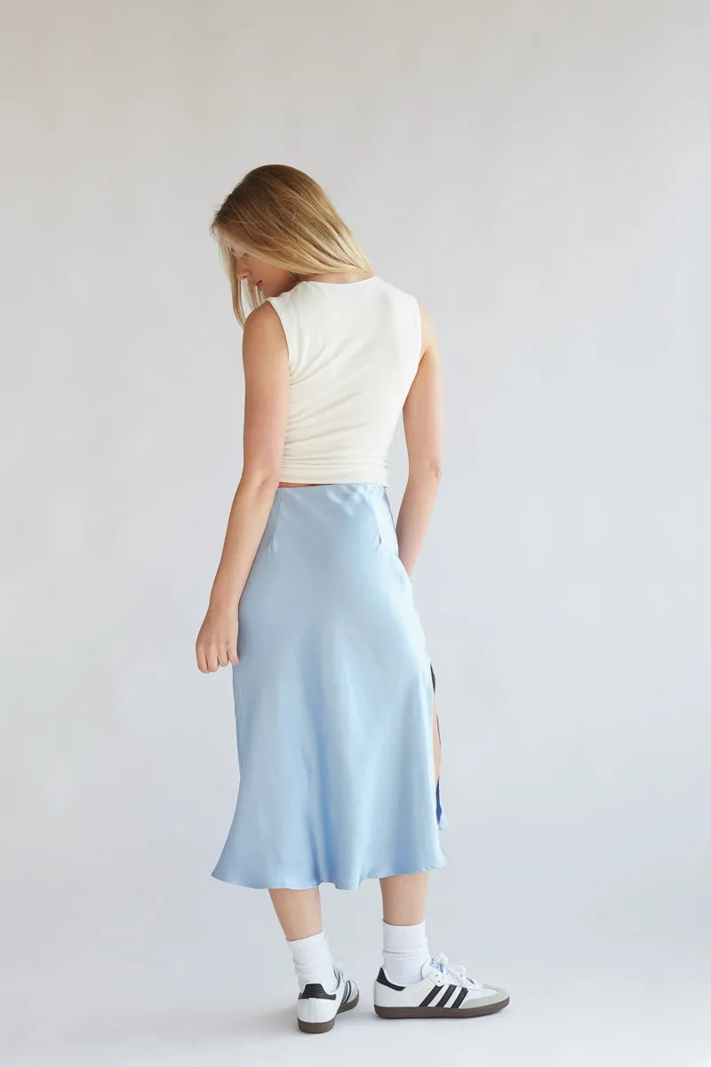 Eliza Satin Midi Skirt fabric cool
