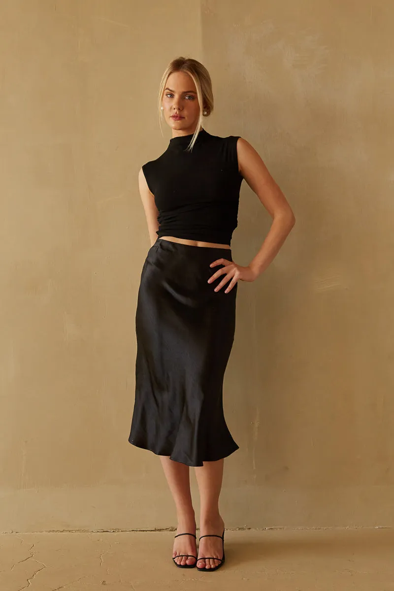 Eliza Satin Midi Skirt fabric cool