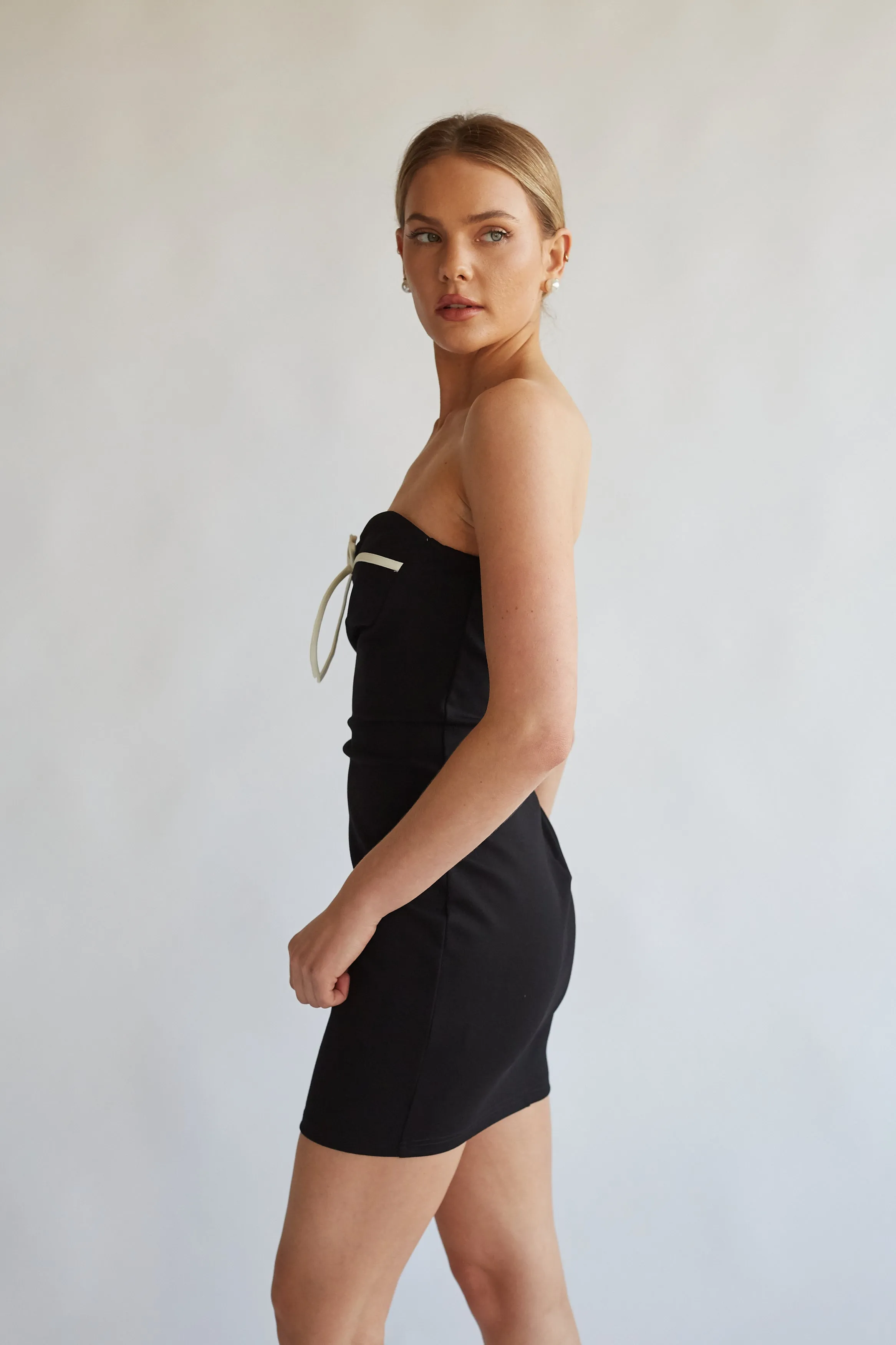 Eloise Strapless Bow Bodycon Mini Dress wrap waist