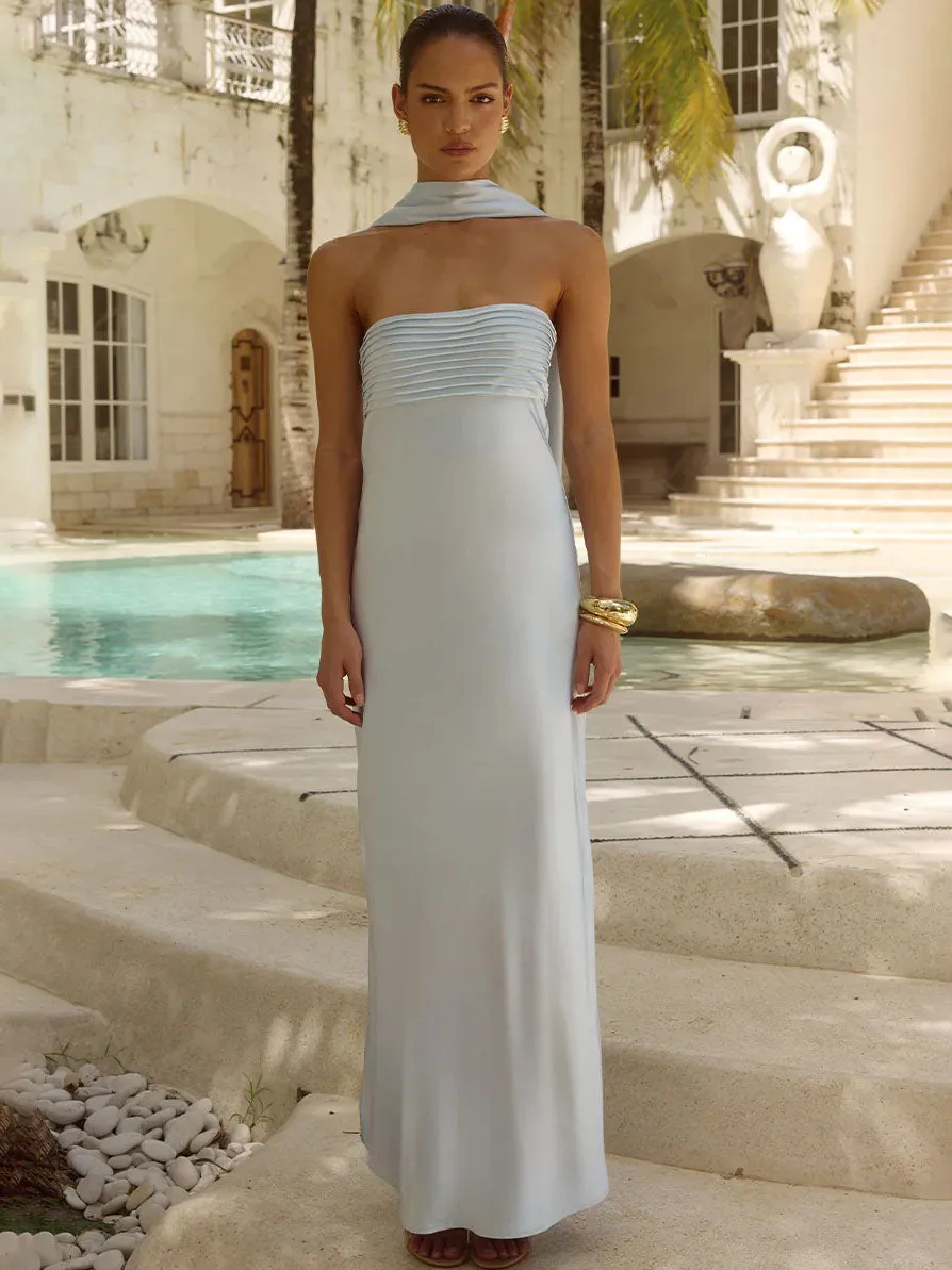 Elsa Scarf Satin Maxi Dress fall breeze